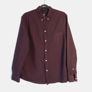H&M Men's Size L Regular Fit Burgundy Long Sleeve Button Down Pocket Dress Shirt